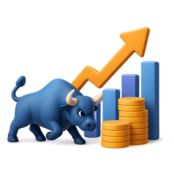 3D Business Innovation with Bull and Graph Rising Investment Trends png