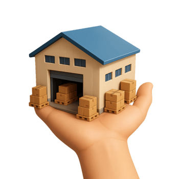 Handheld 3D Model of Warehouse with Boxes in Open Entrance png