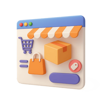 3D Simple eCommerce Design with Shopping Cart and Package Icons png