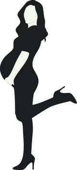 Pregnant Girl Silhouette with Flat Design, Isolated on White Background. vector