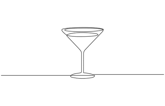 One continuous line drawing cocktail wine glass symbol concept. Cocktail drink continuous one line drawing. Black and white sketch illustration vector