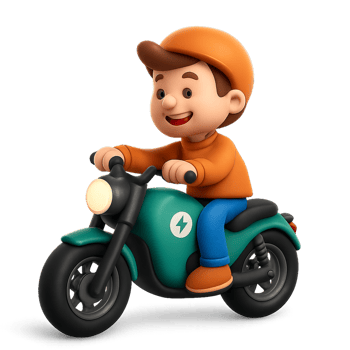 Colorful Cartoon Character Riding an Electric Motorcycle in Style png