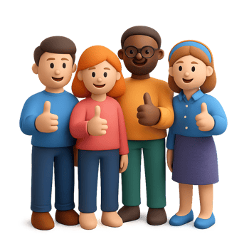 Friendly 3D Team of Young People Giving Thumbs Up in Dynamic Poses png