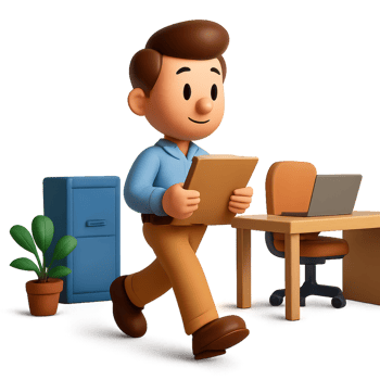 Cartoon Office Worker in 3D Style Carrying a Clipboard png