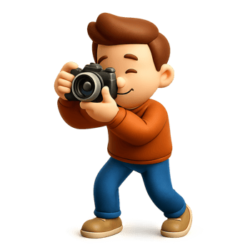 Cartoon Photographer Character with Camera in Bright Colors png