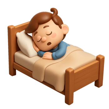 Sleepy Boy Cartoon Character in 3D Style Resting in Bed png