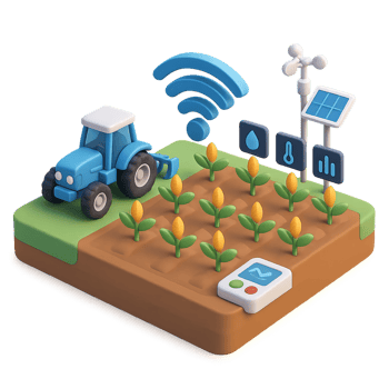 3D Smart Farm Illustration with IoT Devices and Crops in Garden png