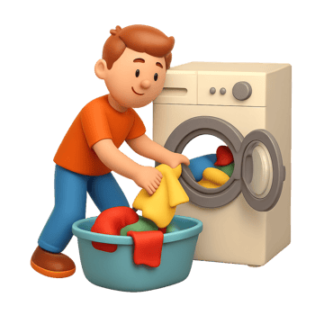 Cartoon Character Doing Laundry on a Simple Day at Home png