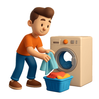 Cartoon Character Doing Laundry on a Bright Day in Simple Style png