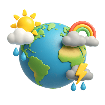 Colorful 3D Global Weather Elements with Sun, Rain, and Cloud png
