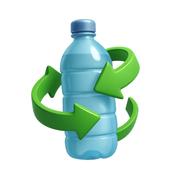 3D Recycling Symbol with Water Bottle in Clear Blue Design png