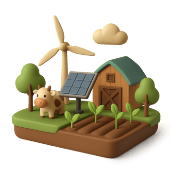 3D Sustainable Farming Concept with Renewable Energy and Animals png
