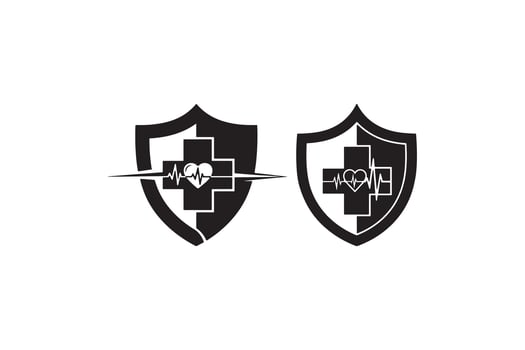Heartbeat Medical Shield Silhouette Illustration - Health Security Silhouette Symbol vector