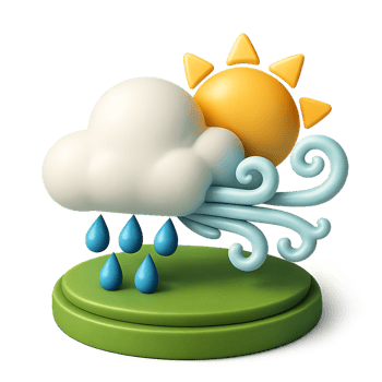 3D Elements of Ecosystem with Cloud, Sun, Rain, and Wind Features png