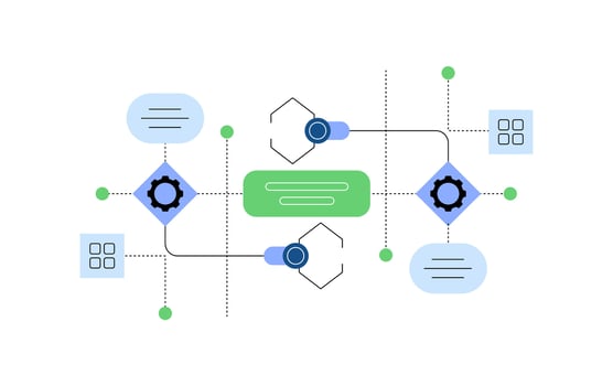 Automation and algorithms. Abstract flow chart with robotic arms vector