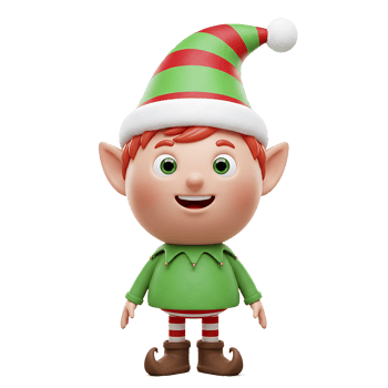 Adorable 3d rendered christmas elf wearing a festive green and red hat and outfit png
