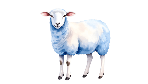 watercolor illustration of fluffy white sheep with soft wool and gentle face in side profile on isolated background png