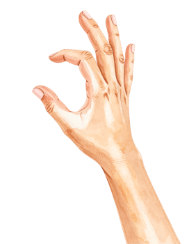 watercolor hand making OK gesture or pinching fingers, isolated on transparent background png
