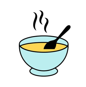Bowl of soup icon. A blue graphic symbolizing warm meals, healthy food, comfort, and liquid dishes. vector