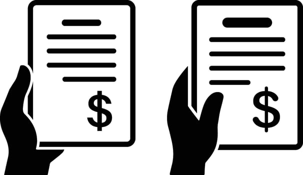 Minimalist Black Silhouette Icons of Hands Holding Financial Documents vector
