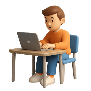 3D Character Working on Laptop at a Simple Modern Workspace png