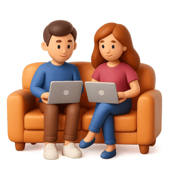 Remote Work Vibes with Friends on a Cozy Couch Setting png