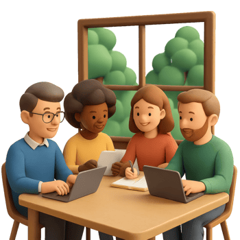 Group of Diverse Friends Working Together at a Table by a Window png