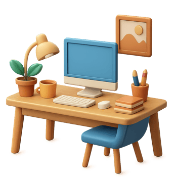Modern 3D Rendering of a Simple Home Office Desk Setup png