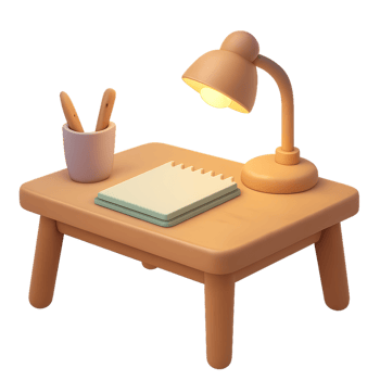 Simple 3D Desk Setup with Lamp and Notepad for Creative Spaces png