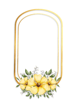 Yellow flowers in a gold frame on a black background png