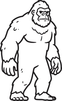 Cartoon illustration of a bigfoot in a walking pose drawn in a bold black outline style vector