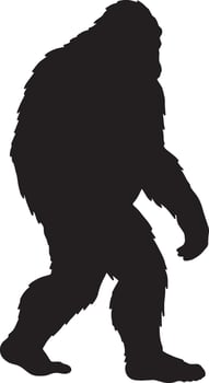 Black silhouette of a bigfoot or sasquatch walking across a white background vector