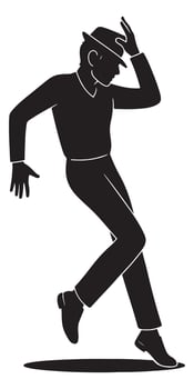 Silhouette of a man frozen mid-jump with one hand on his hat in a Michael Jackson pose, dancing silhouette vector