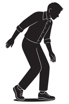 Silhouette of a man doing a moonwalk glide with one foot sliding backward, dancing silhouette vector