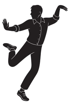 Silhouette of a man mid-spin with one leg extended and arms gracefully curved, dancing silhouette vector