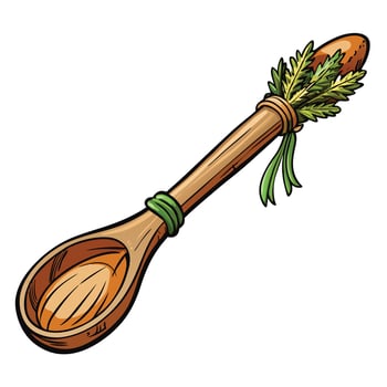 Cottagecore a wooden spoon with herbs on it vector