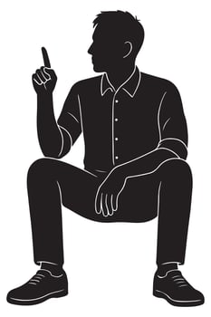 Silhouette of a man sitting with back straight and one finger raised as if making a point, addressing man silhouette vector