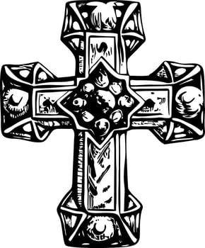 A vintage illustration depicting jewelled cross pendant vector