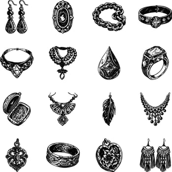 Set of Vintage Style Jewellery Art Illustrations vector
