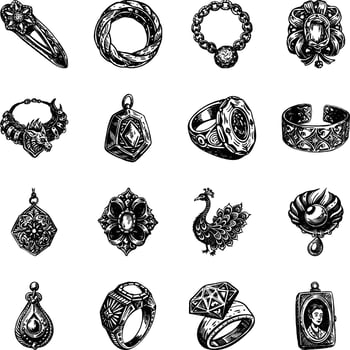 Set of Classic Jewellery Art Vintage Illustrations vector