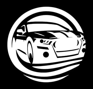 A black and white car logo on a black background vector