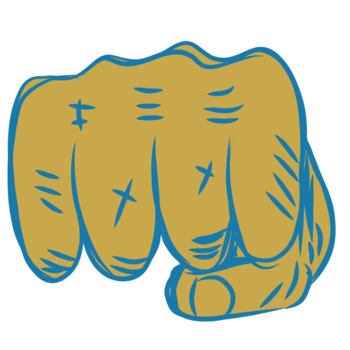a cartoon fist with a blue and yellow outline png