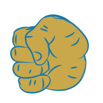 a cartoon fist with a blue and yellow hand png