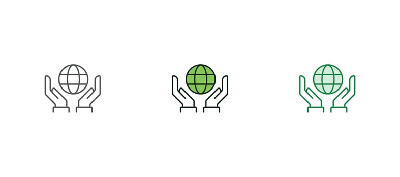 green earth planet concept, icon, world ecology, nature global protect, logo eco environment, globe with leafs, thin line simple web symbol on white background vector