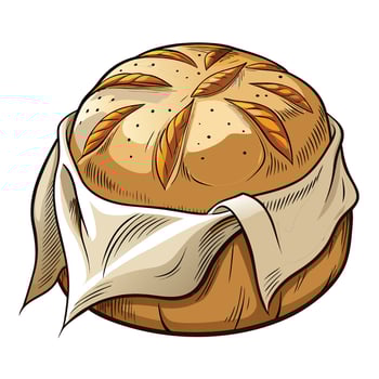 Cottagecore illustration of bread with a cloth on a white background vector