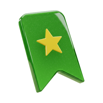 Green 3D bookmark icon with a yellow star for favorite or important content png
