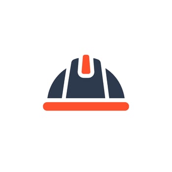 The design features a hard hat icon symbolizing work safety, with a striking contrast of dark blue and vibrant orange, ideal for themes of construction, safety, and occupational health vector