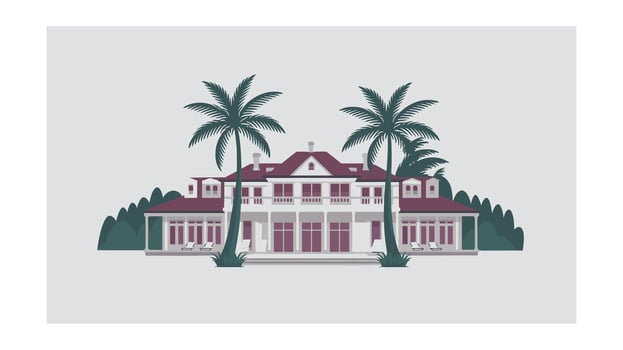 Tropical mansion house with palm trees and pool vector
