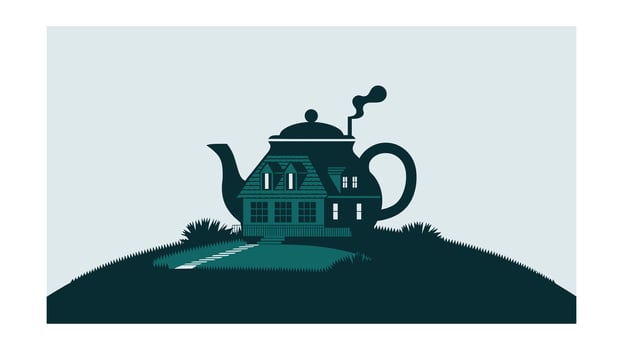 Teapot house on a hilltop illustration vector