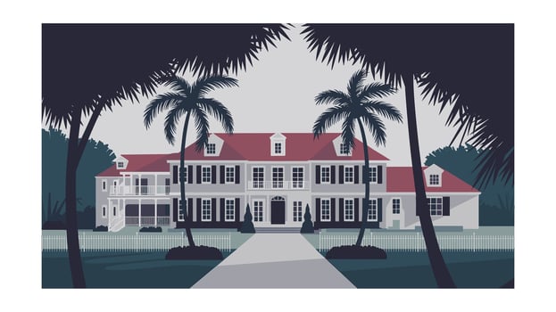 Grand tropical mansion with palm trees vector